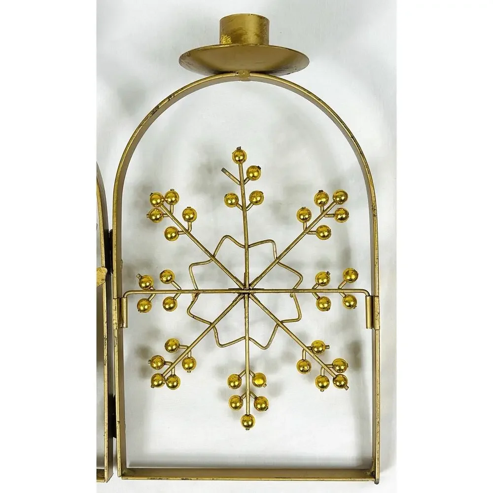 Gold Metal 3 Taper Candle Holder Reindeer Deer Snowflake Winter Holiday Decor